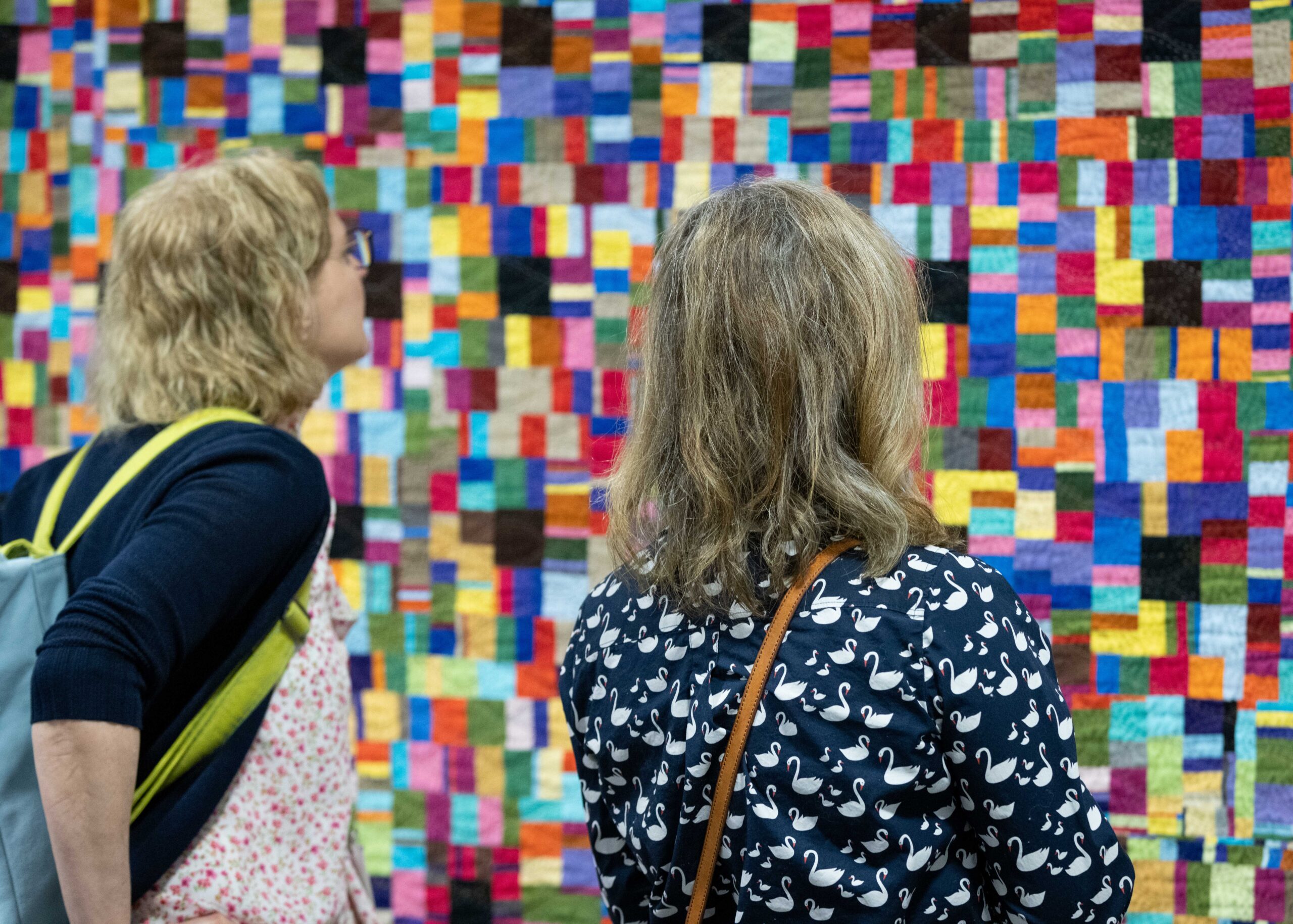 an image of two people looking at the colorful quilt Cotton Sofisticate by Chawne Kimber