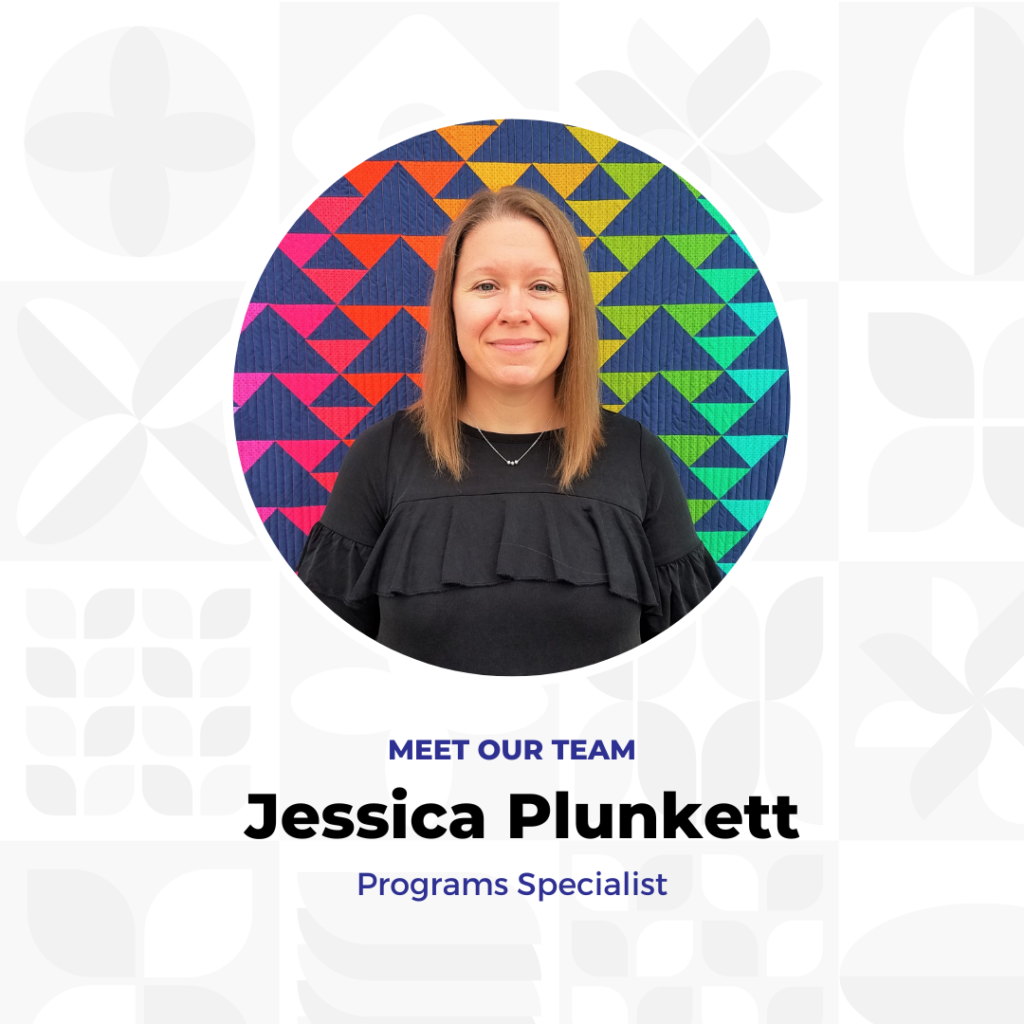 Jessica Plunkett on a colorful background 